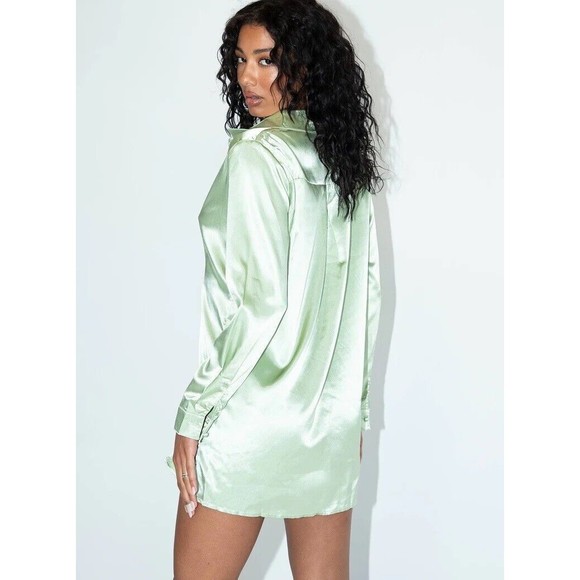 Princess Poly Satin Shirt Mini Dress In Sage Size 0 NWT - Picture 5 of 10